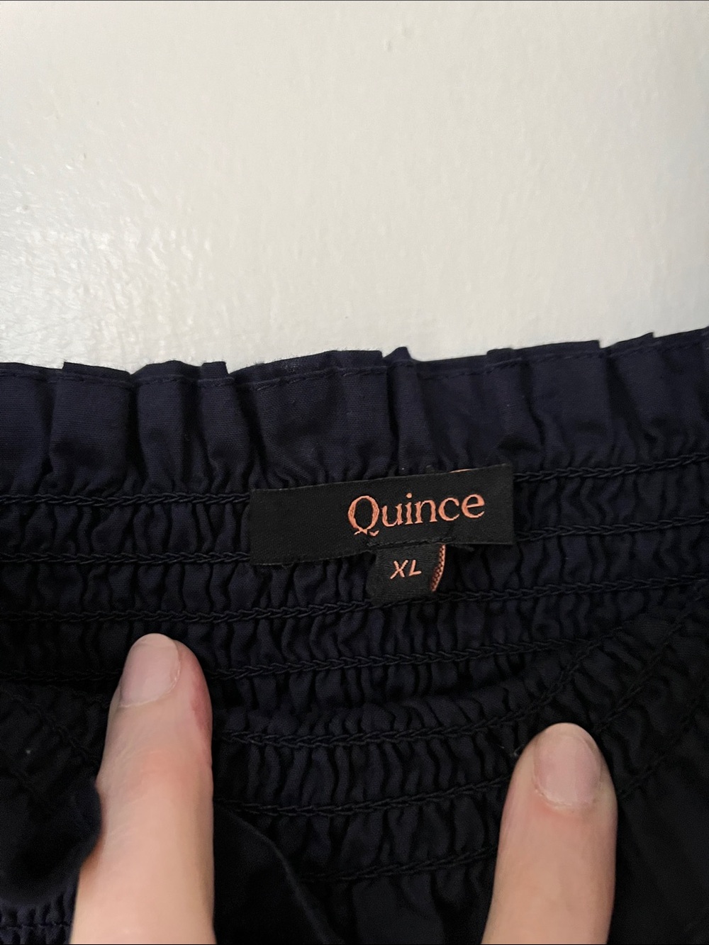 Quince Navy Smocked Eyelet Tiered Midi Dress - Picture 4 of 5